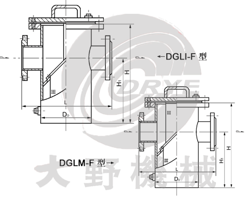 日本大野机械篮式法兰连接重叠型直通平底式过滤器（DGLMI-F型）产品设计图