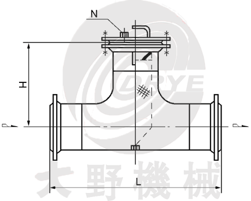 日本大野机械T型法兰连接直通式过滤器（DGTI-F型）产品设计图