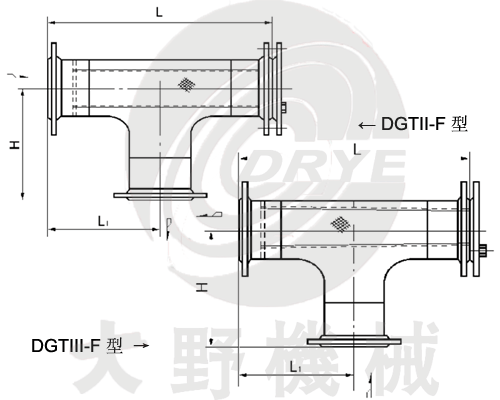 日本大野机械T型法兰连接反折流式过滤器（DGTIII-F型）产品设计图