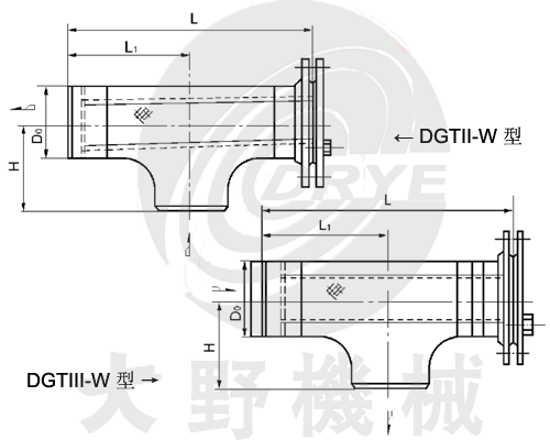 日本大野机械T型对焊连接反折流式过滤器（DGTIII-W型）产品设计图