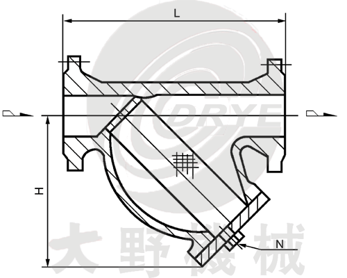 日本大野机械Y型异径对焊连接焊接过式过滤器（DGYJII-W型）产品设计图