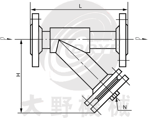 日本大野机械Y型法兰连接焊接式过滤器（DGYII-F型）产品设计图