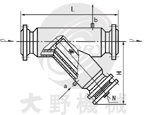日本大野机械Y型带夹套法兰连接焊接式过滤器（DGYJII-F型）产品设计图